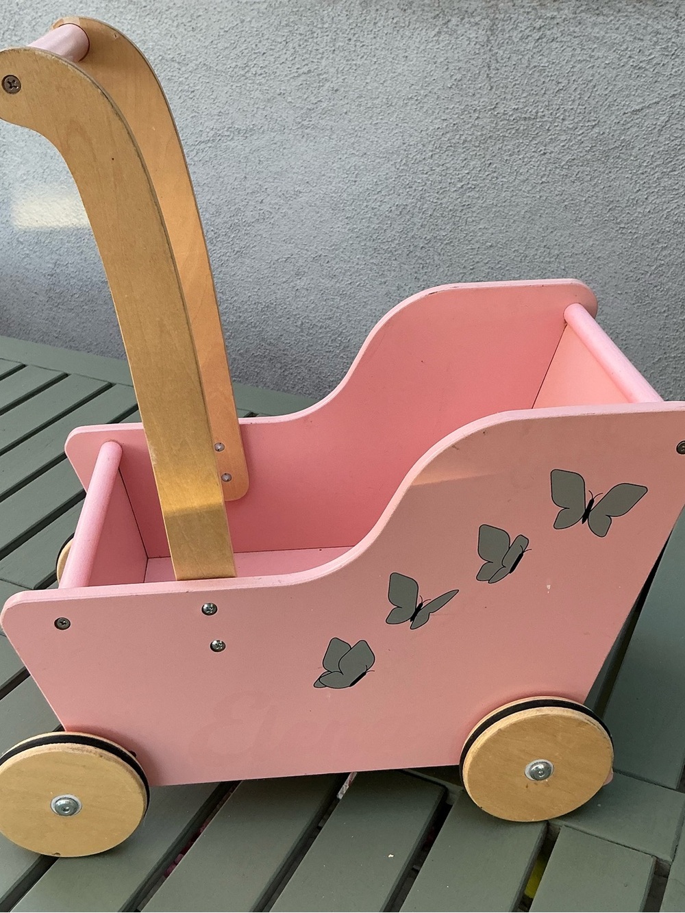 Moover Personalised Keepsake Box Wooden Pink Toy Doll Pram with Butterfly Design